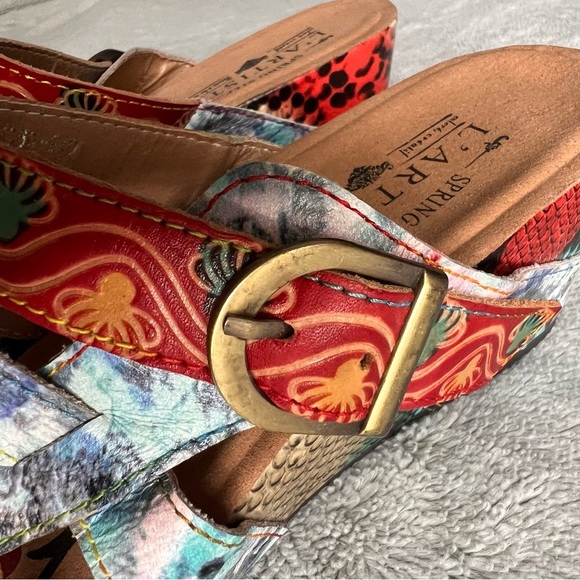 Spring Step L'artiste Baocire Artsy Strappy Wedge Slide Leather Sandals Camel - Picture 4 of 12